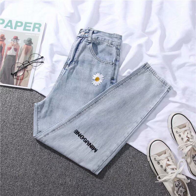 浅色牛仔裤女潮ins夏天刺绣直筒裤学生韩版小雏菊菊花老爹裤束脚|msdalam kategori Butik wanita / wanita, seluar jeans - dari Buy2taobao.com untuk memberikan perkhidmatan ejen Taobao profesional membeli