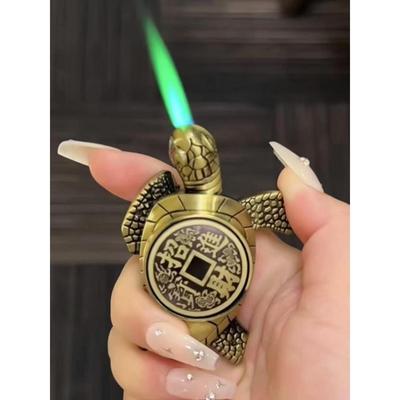 网红转盘创意充气小乌龟绿火打火机解压旋转个性金龟摆件男友礼物