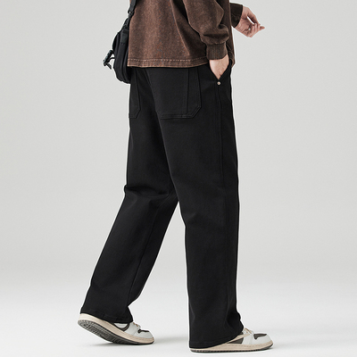 2025年新款黑色牛仔裤男宽松直筒高端男裤子阔腿水洗长裤美式潮牌