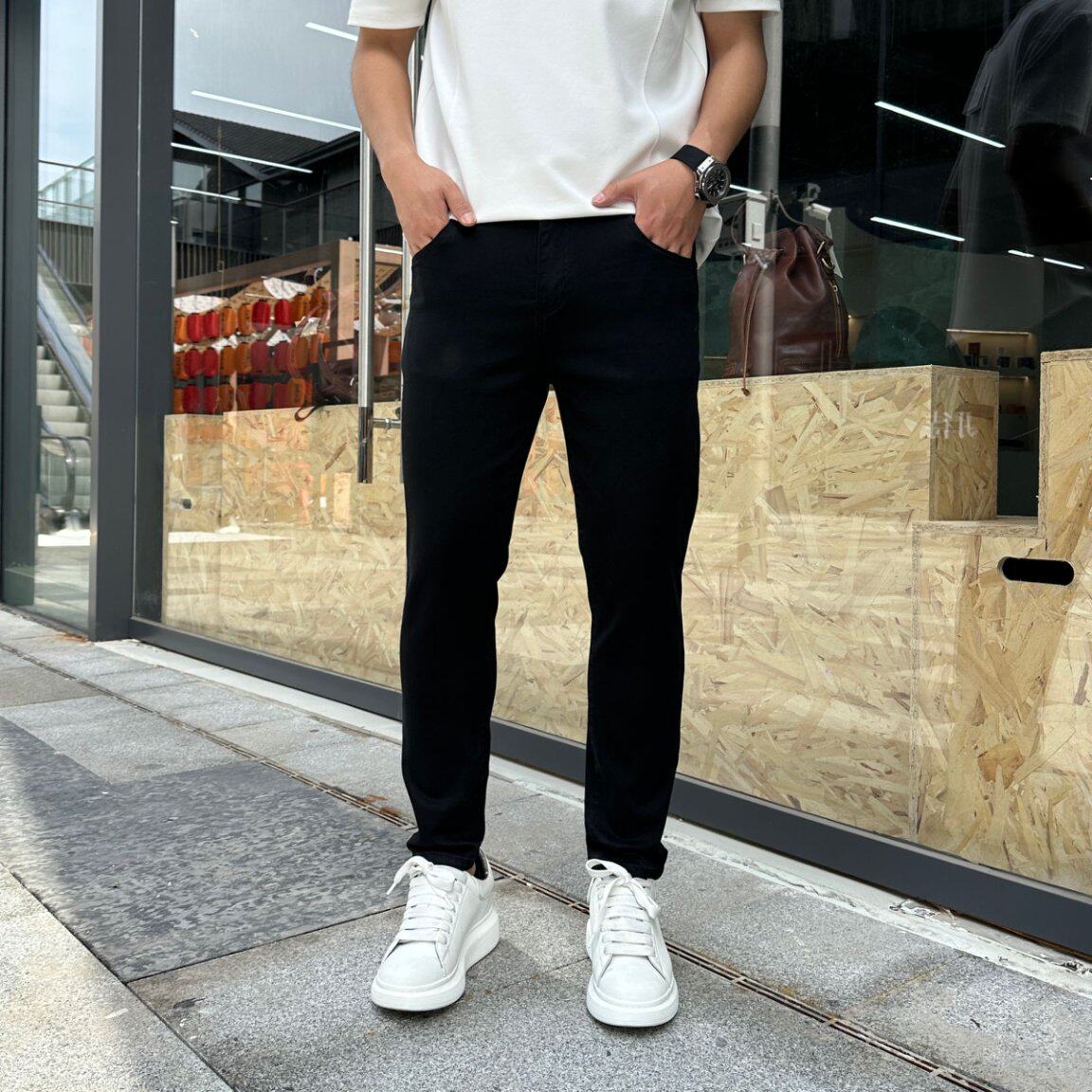 高档男牛仔裤子黑色修身九分小直筒休闲百搭商务轻奢春秋弹力长裤