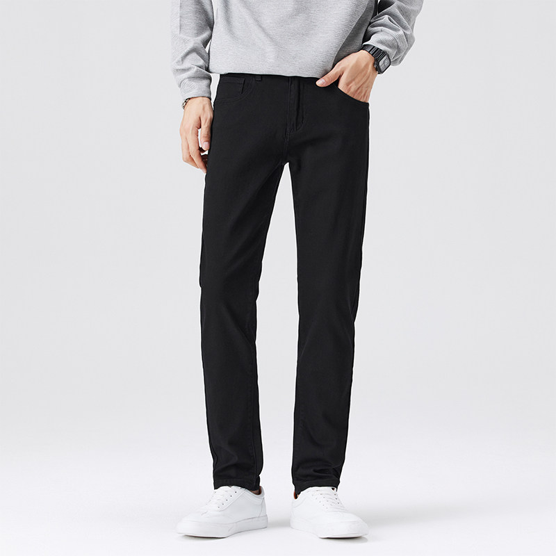 高端品质黑色牛仔裤简约时尚百搭裤子男修身小直筒微弹舒适九分裤