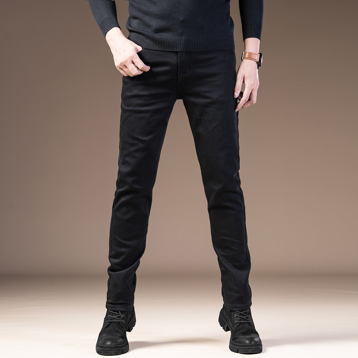 欧版纯黑色夏季潮流修身牛仔裤男个性青年百搭中腰九分小脚裤子