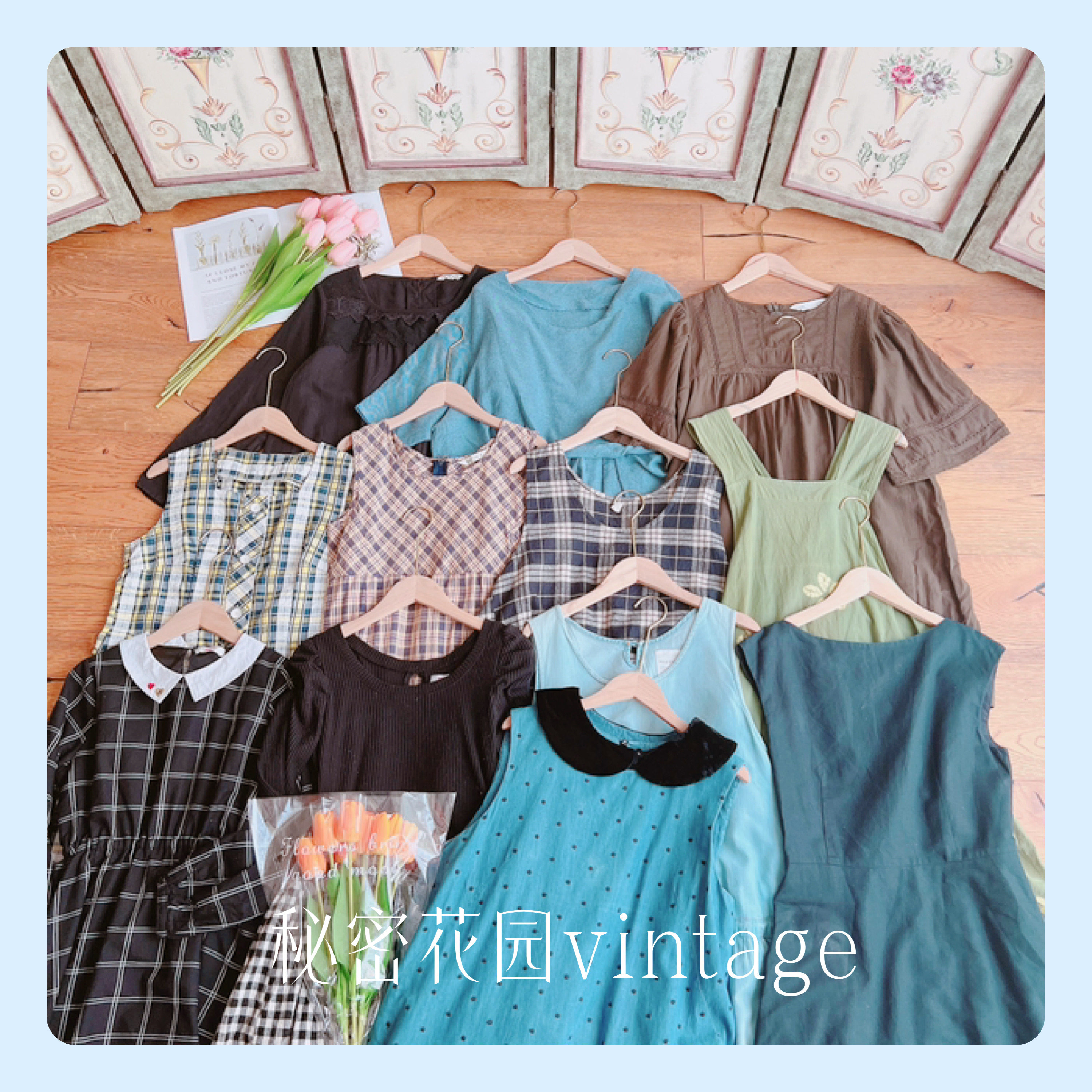 秘密花园vintage日本古着屋复古日系少女森系软妹波点格纹连衣裙