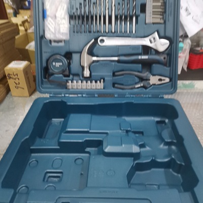 博世18V电动工具收纳箱加附件老虎钳羊角锤3米盒尺活口扳手钻头等