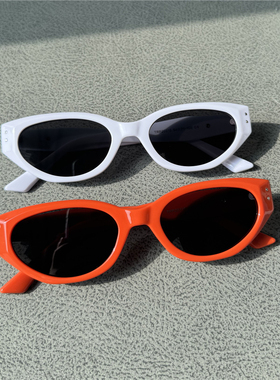 复古猫眼女士偏光太阳镜TR90镜框墨镜男女椭扁圆橘红白色太阳眼镜