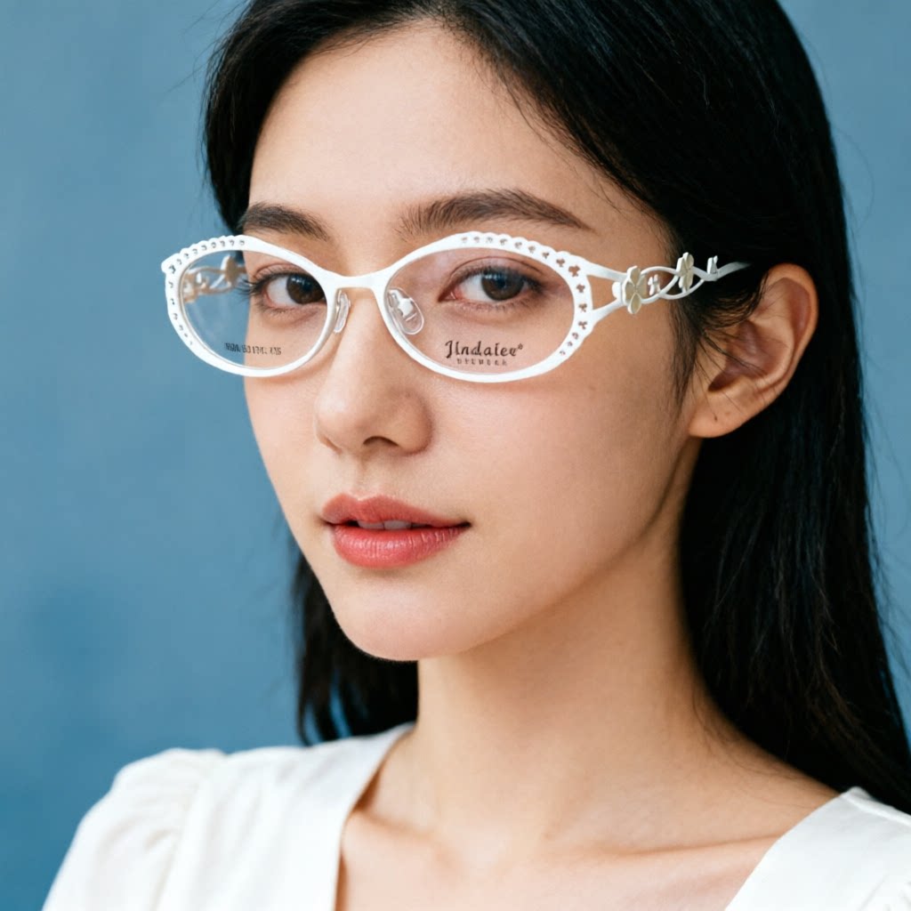 时尚米白色女士近视眼镜优雅气质女款眼镜框架可配度数米白花朵