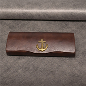 疯马皮棕色眼镜盒男士 女士高档大容量植绒磁吸铁盒太阳镜墨镜收纳