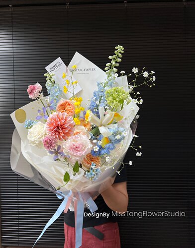 MissTang2024母亲节进口混搭花束芍药桃子大丽花花束武汉同城鲜花