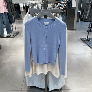 简约日常休闲坑条排扣针织开衫 女装 UYB950001 2025秋季 UR国内代购