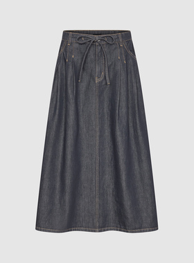 UR国内代购2025冬季女装潮流系带捏褶插袋宽松牛仔半裙UWJ860004