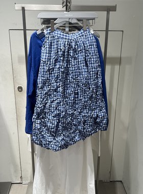 UR国内代购2025秋季女装休闲不规则褶皱肌理格纹半裙UWH550039