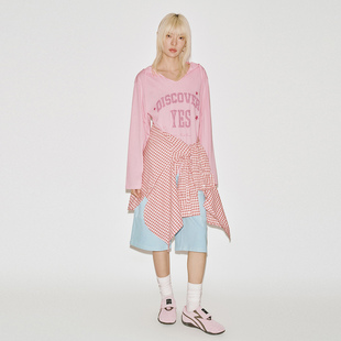 UR国内代购2026春季女装粉彩风潮流做旧印花抽绳连帽T恤UYV460047