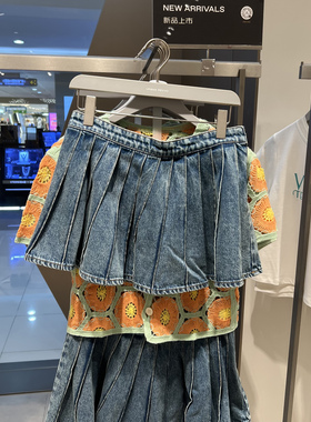 UR国内代购2025夏季女复古百褶棉质超短款宽松牛仔半裙UIU850015