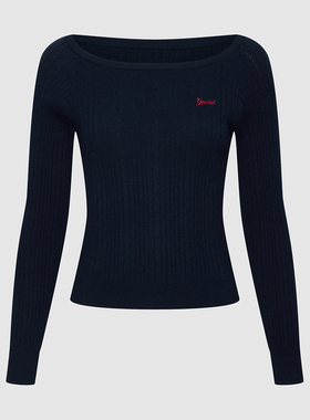 UR国内代购2026春季女装休闲肌理感字母刺绣一字领毛衣UYY960023