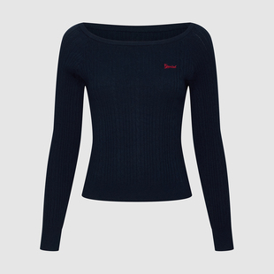 UR国内代购2026春季女装休闲肌理感字母刺绣一字领毛衣UYY960023