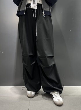 UR国内代购2025冬季女装休闲拼接格纹抽绳超宽松阔腿裤UYL650101