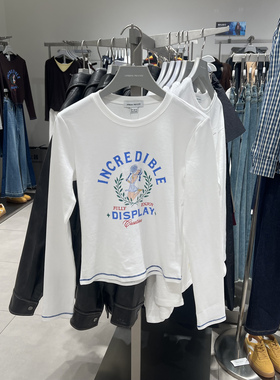 UR国内代购2025秋季女休闲复古做旧印花圆领修身短款T恤UYL450303