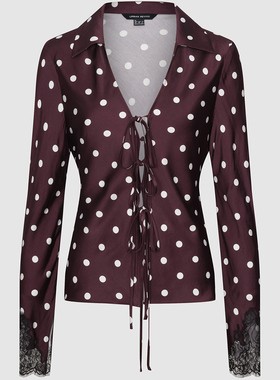 UR国内代购2025冬季女装魅力波点系带拼接蕾丝开襟衬衫UWG260006