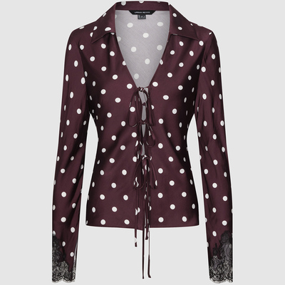 UR国内代购2025冬季女装魅力波点系带拼接蕾丝开襟衬衫UWG260006