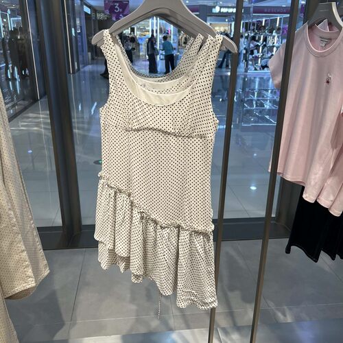 UR国内代购2026夏季女装复古波点木耳边系带超短连衣裙UYU760035