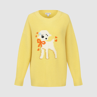 休闲小狗刺绣提花圆领针织衫 女装 UYL950210 2025秋季 UR国内代购