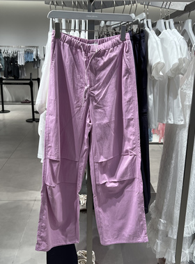 UR国内代购2025夏季女装休闲松紧腰抽绳压褶伞兵阔腿裤UYY650026