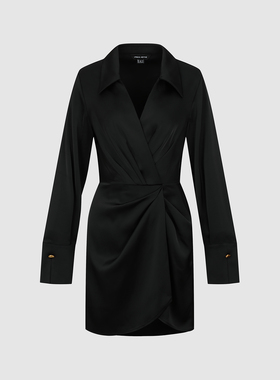 UR国内代购2026春季女装时髦魅力翻领扭结V领短款连衣裙UWG760047