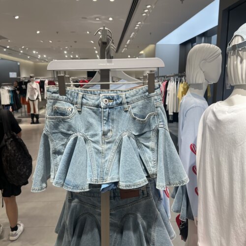 UR国内代购2026夏季女装复古水洗褶皱拼接牛仔半身裙UYV860156
