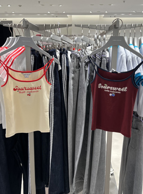 UR国内代购2025春季女复古撞色印花修身吊带背心UYY450048/450046