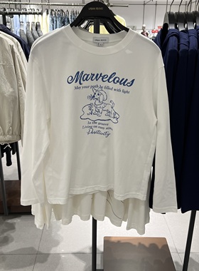 UR国内代购2026春季女装休闲做旧萌宠印花棉质长袖T恤UYL460025