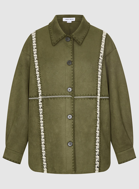 UR国内代购2025冬季女琥珀流光风休闲撞色刺绣开襟衬衫UYL260001