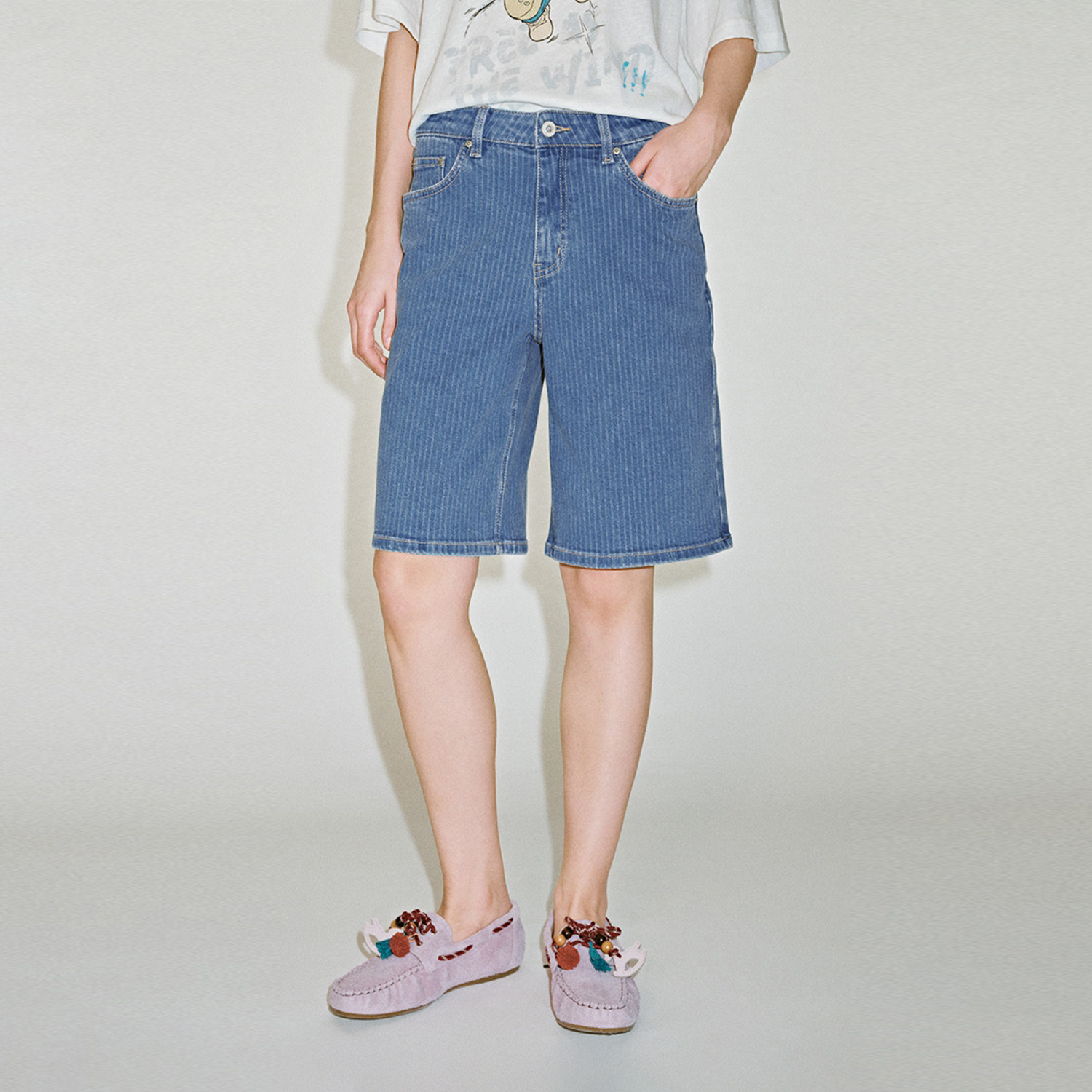 UR国内代购2026夏季女装复古条纹牛仔短裤UYY860149/UYY860148