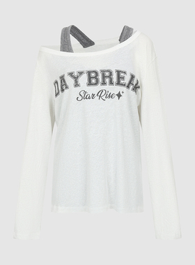 UR国内代购2026春季女装潮流假两件水洗印花一字领T恤UYV460050