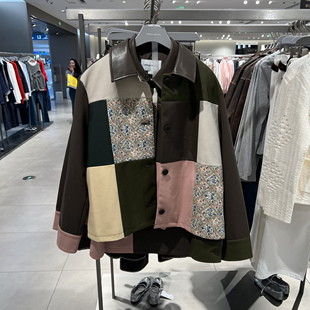 UR国内代购2026春季女装休闲设计感撞色PU拼接提花外套UYL160005