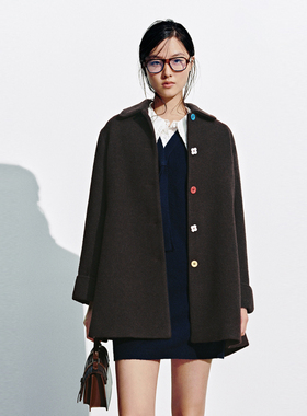 UR国内代购2025冬季女装流光风含羊毛呢料纽扣毛呢大衣UYL150052