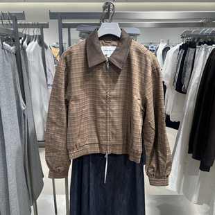 琥珀流光风撞色翻领格纹外套UYL150133 女装 UR国内代购 2025秋季