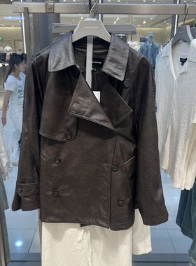 UR国内代购2025秋季女装琥珀流光风休闲复古PU腰带外套UWH150107