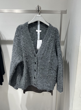 UR国内代购2025冬季女装潮流毛绒钻饰V领排扣针织开衫UYV950078