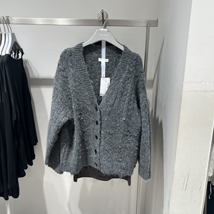 UR国内代购2025冬季女装潮流毛绒钻饰V领排扣针织开衫UYV950078