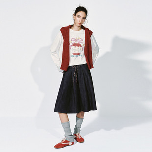 UR国内代购2026春季女装都市苹果木马印花棉质长袖T恤UYU460002