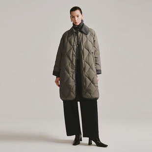 UR国内代购2025冬季女装气质撞色拼接菱格绗缝羽绒外套UWM150085