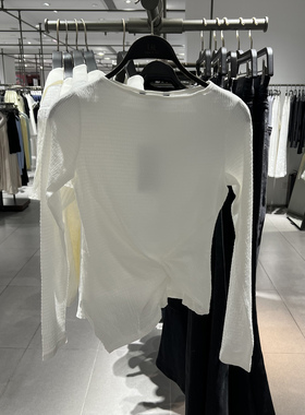 UR国内代购2025秋季女气质不规则肌理感扭结修身长袖T恤UWM450169