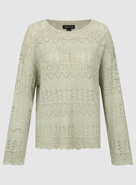 UR国内代购2026春季女装波嬉浪漫镂空编织长袖针织衫UWM960016