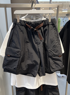 UR国内代购2025夏季男装潮流休闲超宽松插扣织带短裤UMV650059