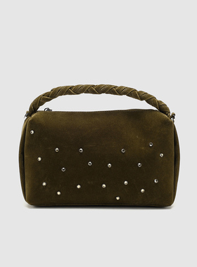 UR国内代购2025冬季新款女士复古编织钉钻手提斜挎包UAWB60008