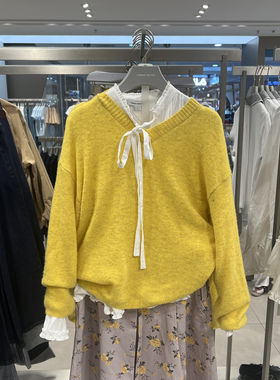 UR国内代购2025秋季女装休闲多巴胺V领含羊毛针织衫UYL950203