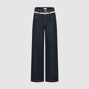 UR国内代购2025冬季女装休闲风甜美花边直筒牛仔长裤UYL850245