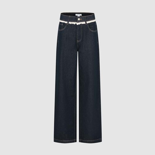 UR国内代购2025冬季女装休闲风甜美花边直筒牛仔长裤UYL850245