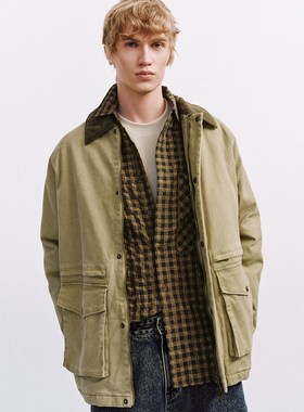 UR国内代购2025冬季男装流光风拼接翻领工装口袋棉服UML150040