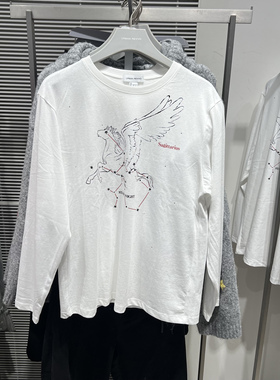 UR国内代购2025冬季女装潮流飞马射手座印花圆领长袖T恤UYV460013